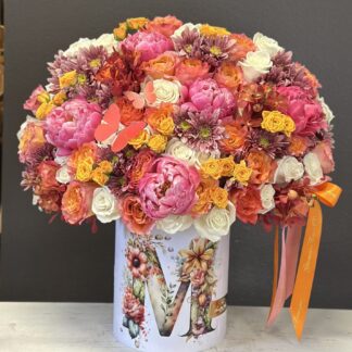 Custom initial letter Box Arrangment with mixed Flowers